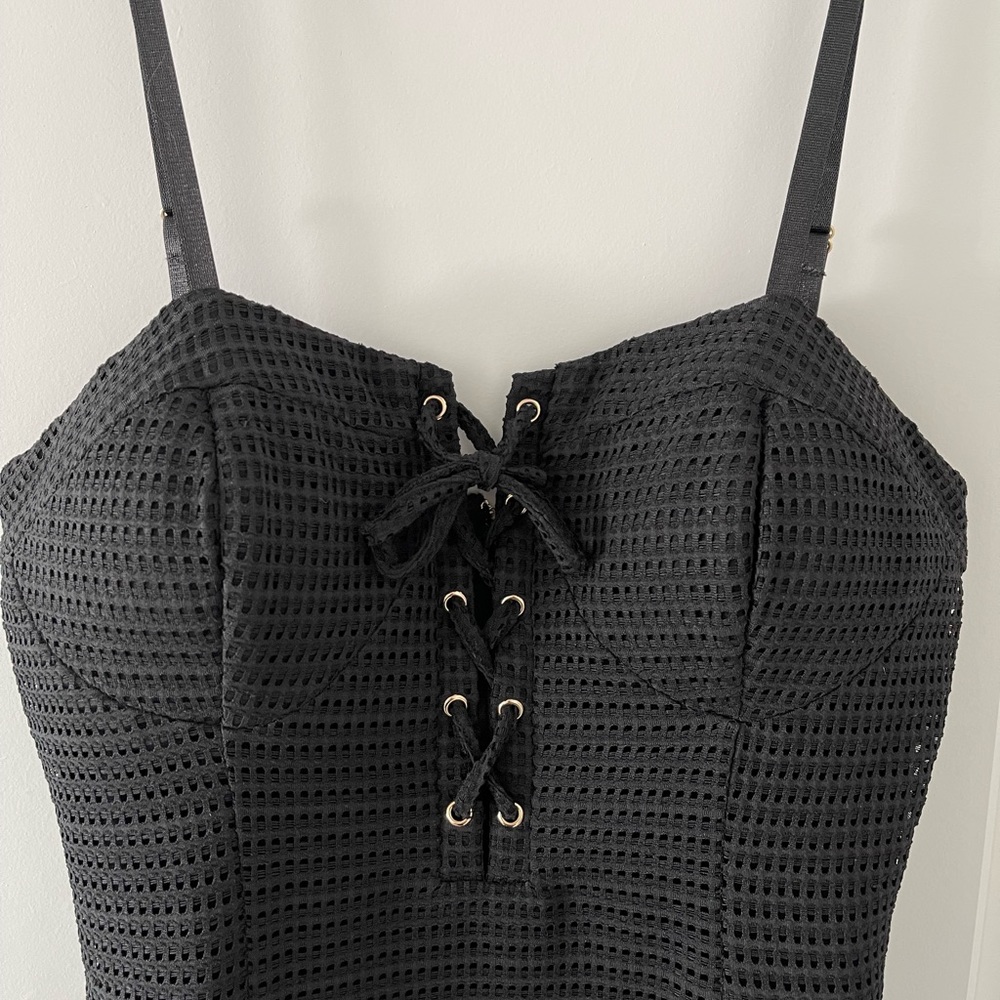 Bebe Crochet Bodycon dress in Black size S.
